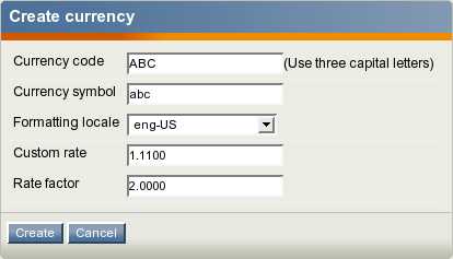 The currency edit interface.