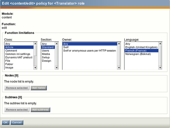 The policy edit interface.