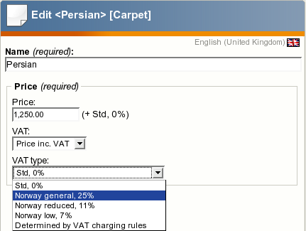 Setting the VAT type on the object level.