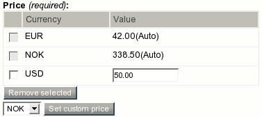 The base price in USD and two auto prices.