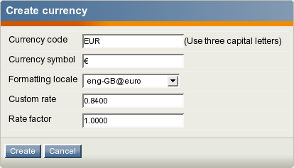 The currency edit interface.