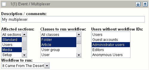 Edit interface for the "Multiplexer" event.