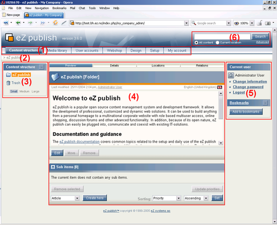 Overview of the administration interface.