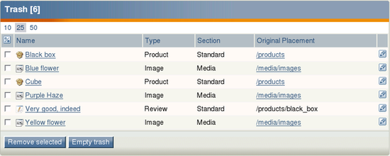 The trash interface.