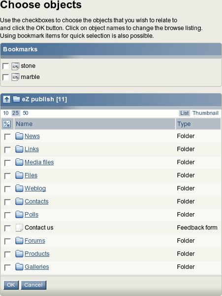 Browse for related objects.