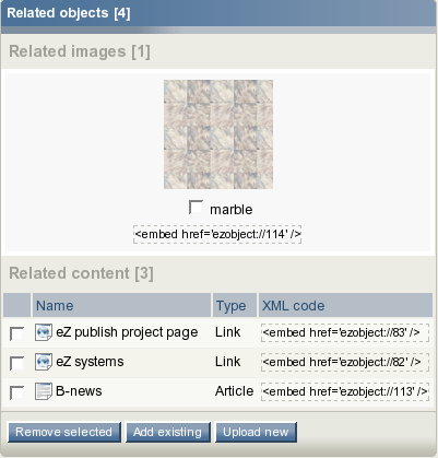 The "Related objects" window.
