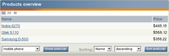 The products overview interface.