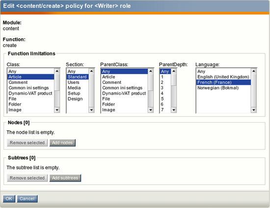The policy edit interface.