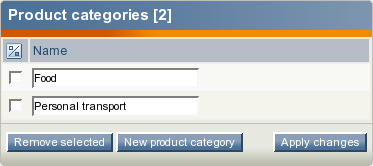 The list of product categories.