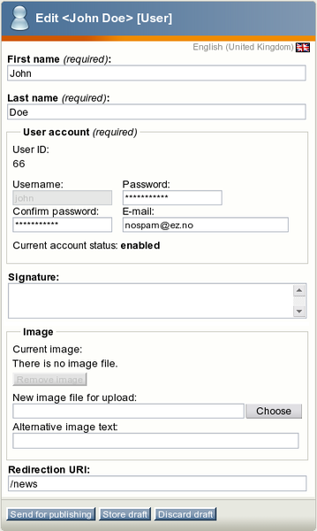 Setting the redirection URI for the user John