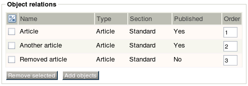Object attribute edit interface for the "Object relations" datatype (default selection method).