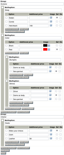 Object attribute edit interface for the "Multi-option2" datatype.