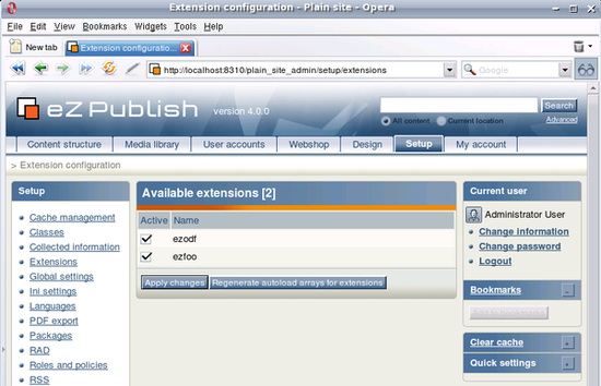 Extension configuration