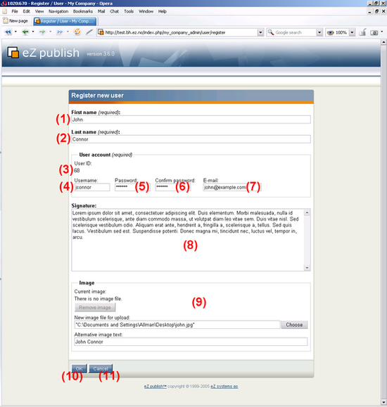 The user registration interface.