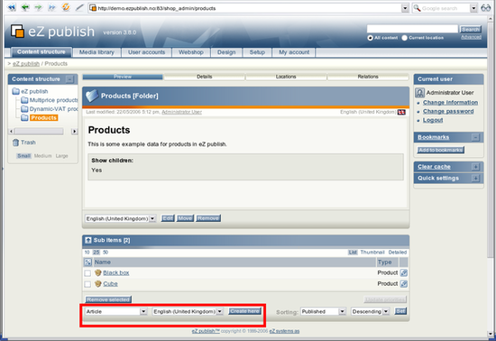 The "Create here" interface.